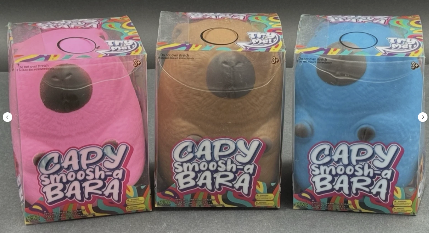 Capy Smoosh-A-Bara CAPYBARA Viral Squishy Toys Set of 3 Pink Brown & Blue New
