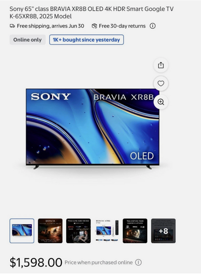 Sony K65XR8B BRAVIA 8B 65 Inch OLED 4K Smart TV Google TV HDR XR Brand New