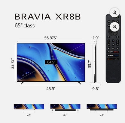 Sony K65XR8B BRAVIA 8B 65 Inch OLED 4K Smart TV Google TV HDR XR Brand New