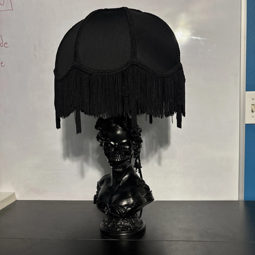 Gothic Skull Woman Bust Table Lamp with Black Shade 24" Halloween Skeleton NEW