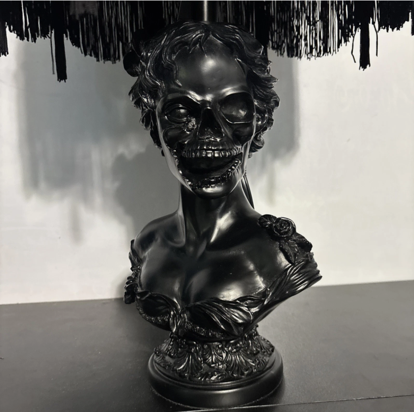 Gothic Skull Woman Bust Table Lamp with Black Shade 24" Halloween Skeleton NEW