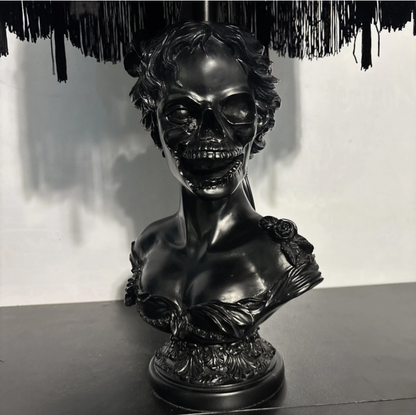 Gothic Skull Woman Bust Table Lamp with Black Shade 24" Halloween Skeleton NEW